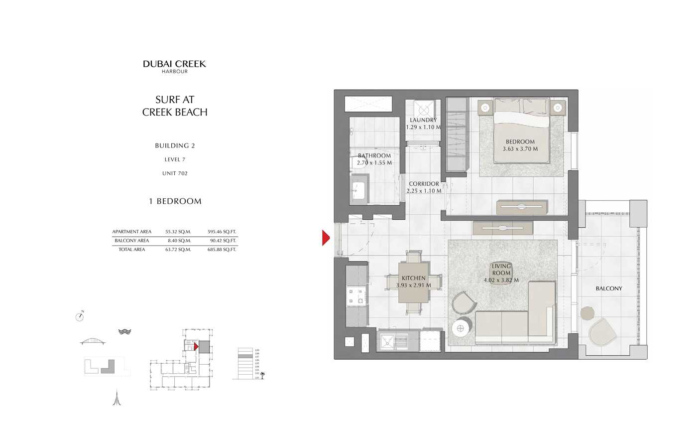 Building 2, 1 Bedroom Level 7, Size 685 Sq Ft